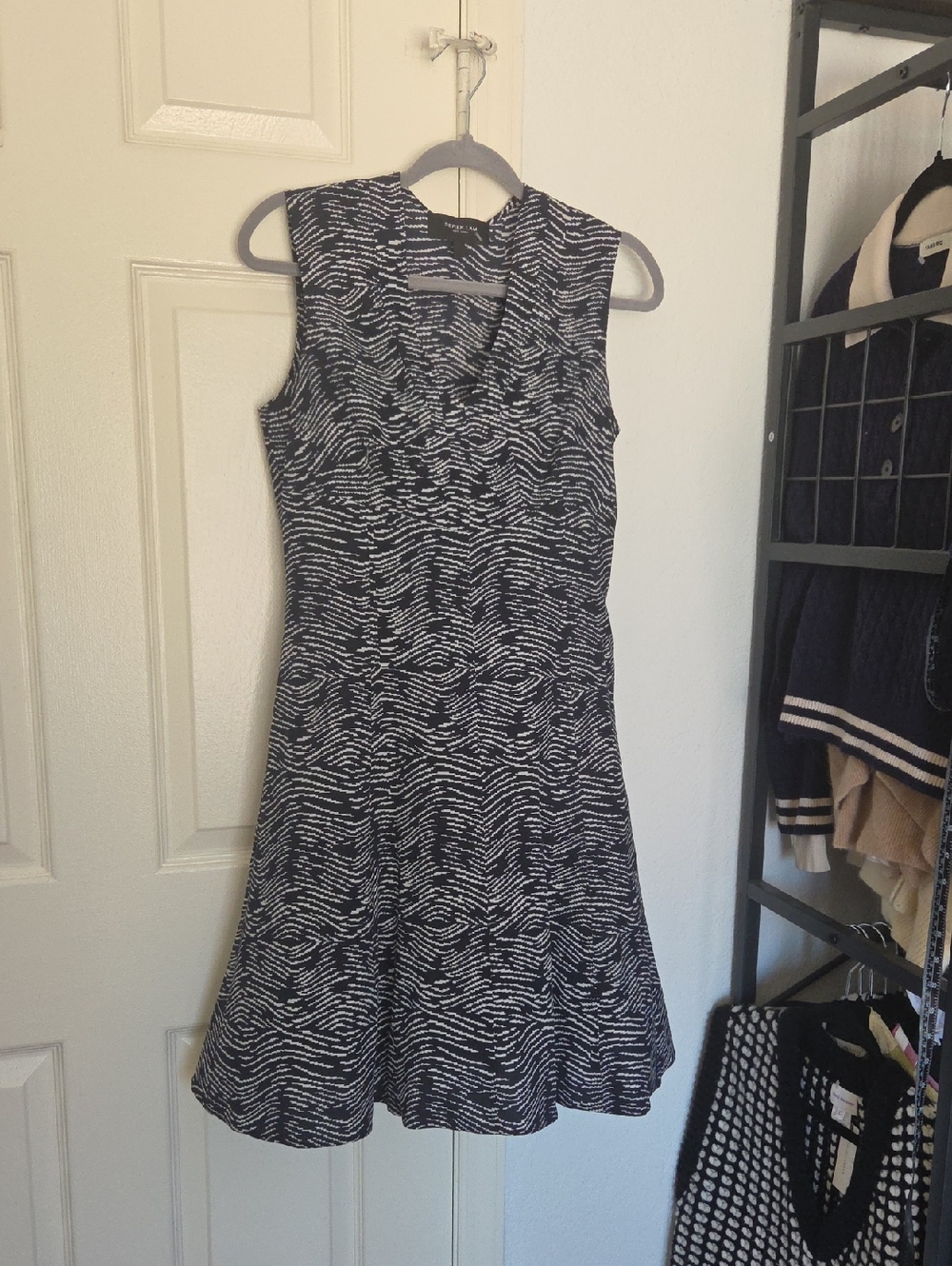 Derek Lam Silk Sleeveless Black & White Patterned A-Line Dress US 6